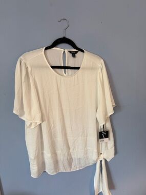 Float-Sleeve Cream Tie-Detail Blouse